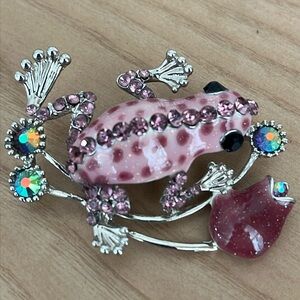 Frog Pin Brooch Enamel With Crystals